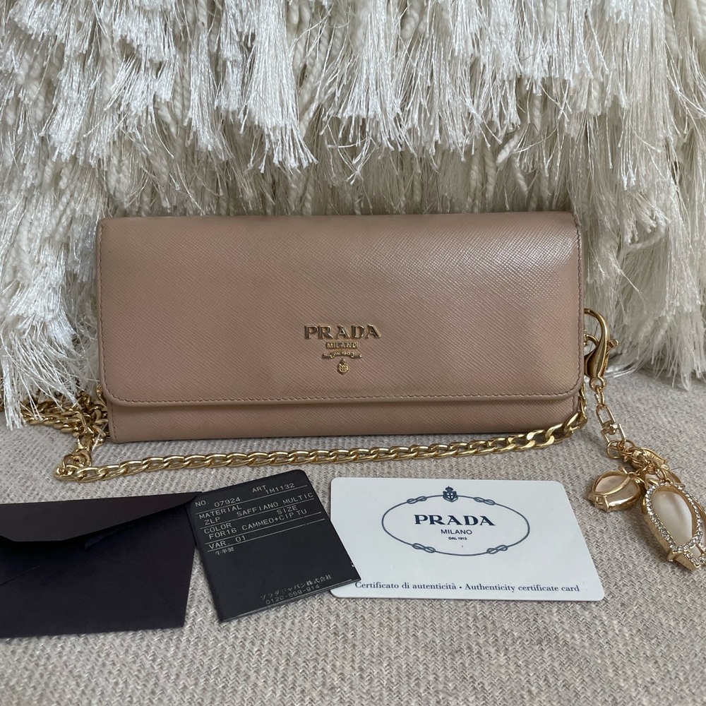 Authentic Prada Beige Saffiano Crossbody leather wallet